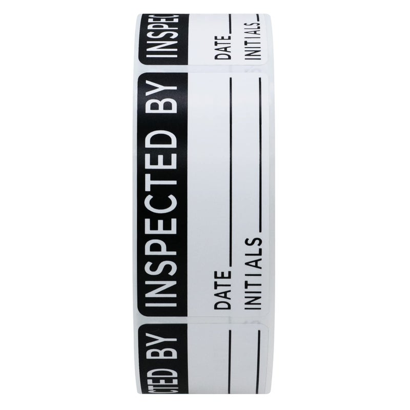 Hybsk White and Black Inspected by Labels for Inventory 1 x 2 Inch Rectangle 500 Adhesive Stickers On A Roll - Image 2
